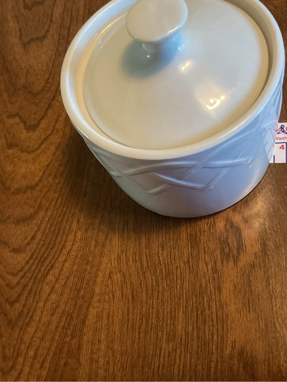Oneida Picnic White Ceramic Covered Sugar Bowl